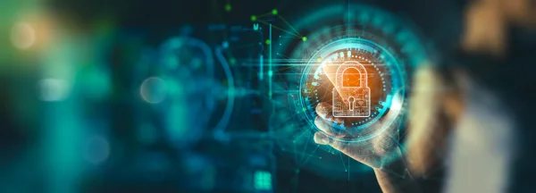 Banner image for Secure Endpoints solutions, Cyber security and data protection, lock icon